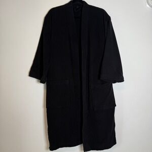 HM HOME Black Textured Robe Shawl Collar Tie Waist Women's S M‎